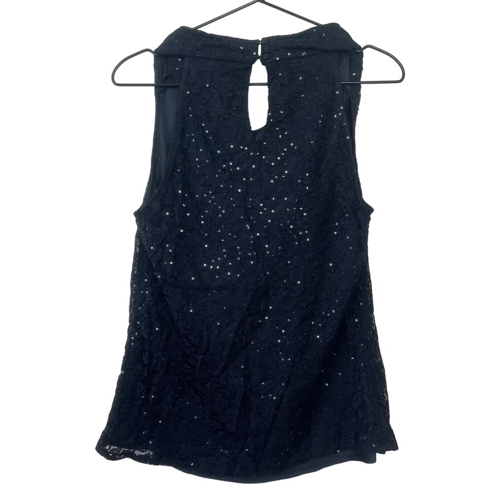 Adiva Womens Sz M Black Full Sequin Sleeveless Blouse